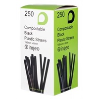 Click for a bigger picture.Dispo Pla Bendy Straws - Black 195mmX6mm