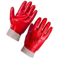 Click for a bigger picture.Knit Wrist Pvc Gloves - Red Size 10 [40]