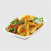 Click for a bigger picture.Bagasse Chip Tray C2 Deep - White 185x135x23mm  7.5"    500 Per Case